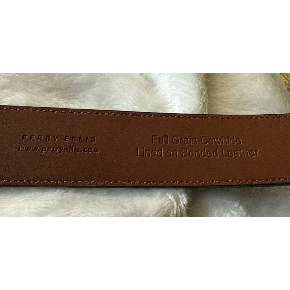 Perry Ellis Portfolio Mens Full Grain Cowhide Leather Belt IP32030K Brown Sz 52